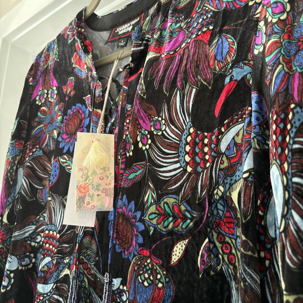 Johnny Was Rayon Silk Vibrant Floral Tie Front Kimono Dress NWT Size Small - Picture 3 of 10